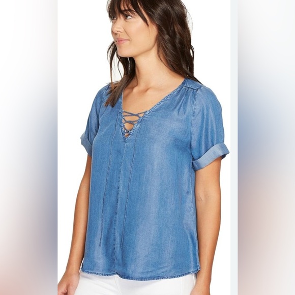 Lucky Brand Tops - Lucky‎ Brand Chambray Denim Blue Lace-Up Blouse